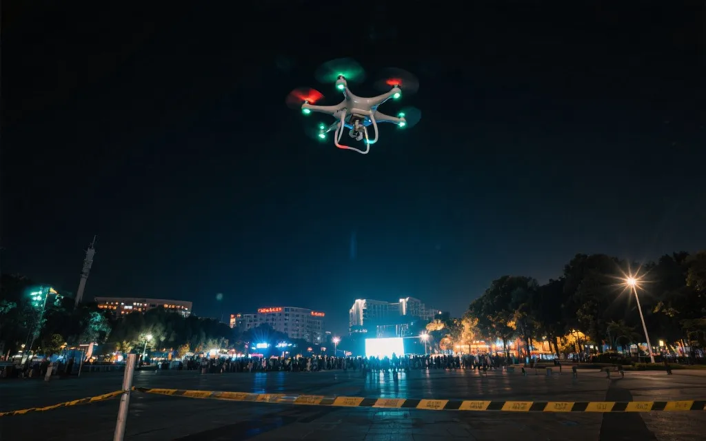 夜间城市活动上空的无人机灯光表演与监管边界意象