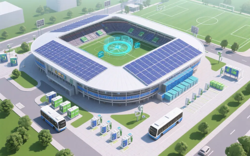 城市微电网与体育场馆储能系统的示意图，清洁能源与电动交通协同